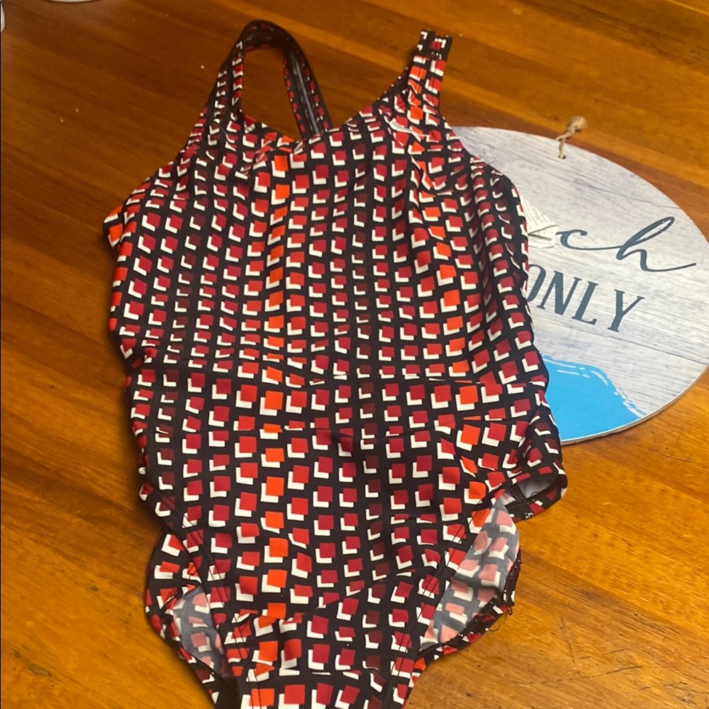Nike Printed One-Piece Swimsuit in Black, Red and Orange